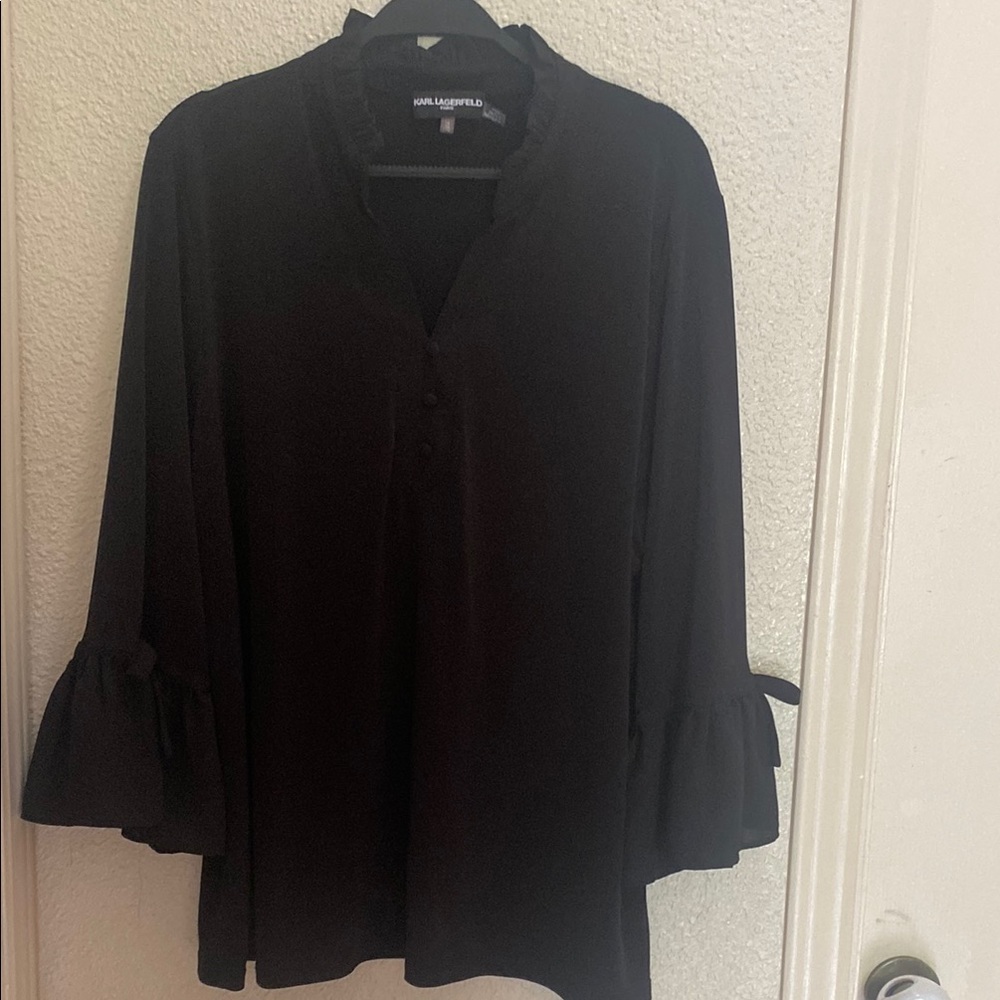 Karl Lagerfeld Black Ruffled Bell Sleeve Blouse